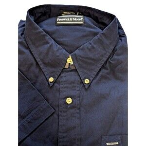 Preswick & Moore Short Sleeve Shirt Mens 2XL Cotton Navy Blue New